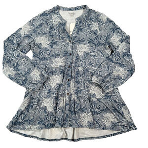 Wonderly Julianna Tunic Long Sleeve Button Down Women's X-Large Blue New